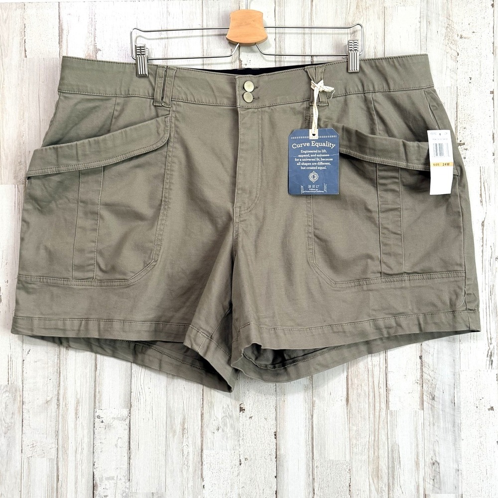 Democracy Shorts 24W Ab Solution High Rise Cargo Olive Summer Plus Mold Hold NEW